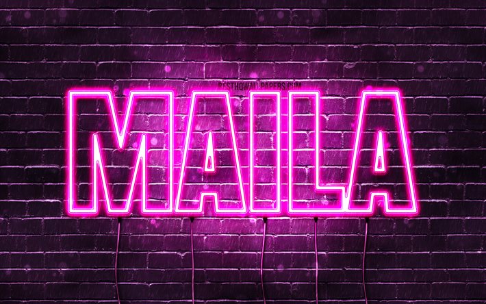 Maila, 4k, des fonds d&#39;&#233;cran avec des noms, des noms f&#233;minins, Maila nom, violet n&#233;on, Joyeux Anniversaire Maila, populaire en allemagne, les noms de femmes, image avec Maila nom