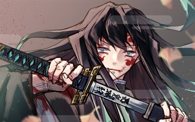 Muichiro Tokito, miekka, Kimetsu Ei Yaiba, abstrakti taide, taistelu, Demon Hunter, manga, Tokito Muichiro