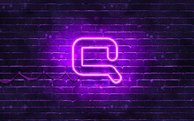 Compaq紫ロゴ, 4k, 紫brickwall, Compaqロゴ, ブランド, Compaqネオンのロゴ, Compaq