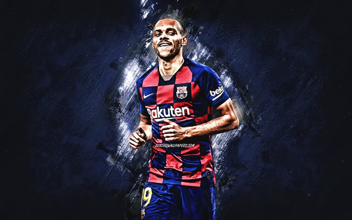 Martin Braithwaite, Danish footballer, FC Barcelona, football, blue stone background, creative art, La Liga