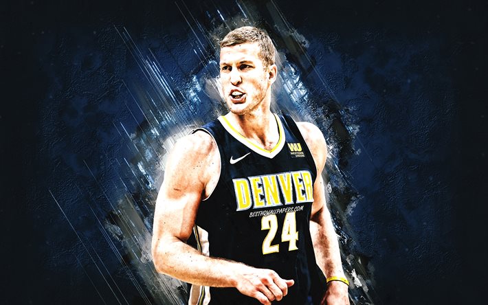 mason plumlee, nba, denver nuggets, blue stone background, us-amerikanischer basketballspieler, portr&#228;t, usa, basketball, denver nuggets-spieler