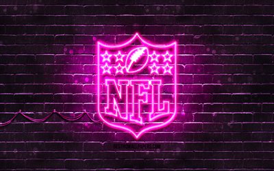 NFLの紫のロゴ, 4k, 紫brickwall, 国立サッカーリーグ, ウマーク, アメリカのサッカーリーグ, トネオンのロゴ, NFL