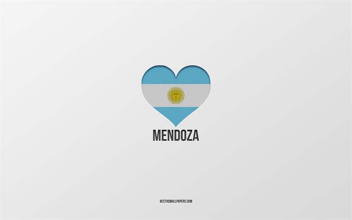 I Love Mendoza, Argentina cities, gray background, Argentina flag heart, Mendoza, favorite cities, Love Mendoza, Argentina