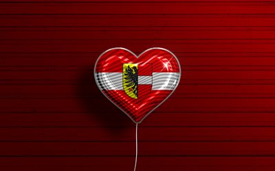 Rakastan Achernia, 4k, realistiset ilmapallot, punainen puinen tausta, Saksan kaupungit, Achernin lippu, Saksa, ilmapallo lippulla, Achern, Achernin p&#228;iv&#228;