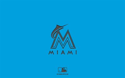 Miami Marlins, sininen tausta, amerikkalainen baseball -joukkue, Los Miami Marlinsin tunnus, MLB, Miami, USA, baseball, Miami Marlins -logo