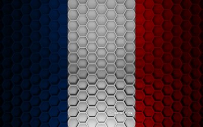 Drapeau de la France, texture des hexagones 3d, France, texture 3d, drapeau de la France 3d, texture en m&#233;tal, drapeau de la France