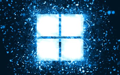 Microsoft blue logo, 4k, blue neon lights, creative, blue abstract background, Microsoft logo, Windows 11 logo, brands, Microsoft