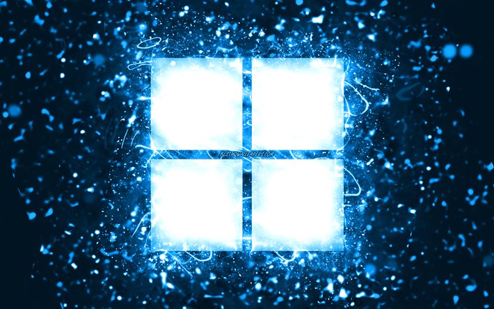 Logo Microsoft blu, 4k, luci al neon blu, creativo, sfondo astratto blu, logo Microsoft, logo Windows 11, marchi, Microsoft