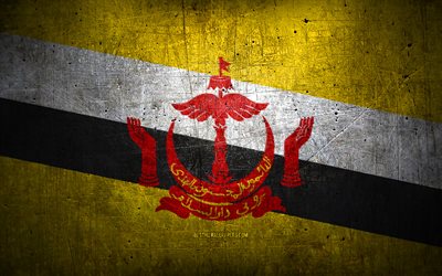 Brunei metal bayrak, grunge sanat, Asya &#252;lkeleri, Brunei G&#252;n&#252;, ulusal semboller, Brunei bayrağı, metal bayraklar, Brunei Bayrağı, Asya, Brunei