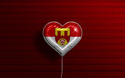 I Love Bielefeld, 4k, palloncini realistici, rosso in legno, sfondo, citt&#224; tedesche, bandiera di Bielefeld, Germania, palloncino con bandiera, Bielefeld, Giorno di Bielefeld