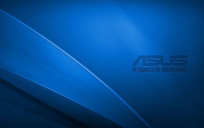 Asus logo blu, 4K, creativo, sfondo blu ondulato, logo Asus, grafica, Asus