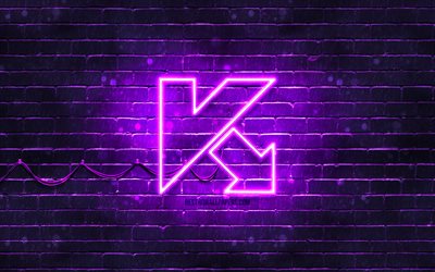 kaspersky violet logo, 4k, violet brickwall, kaspersky logo, antivirensoftware, kaspersky neon logo, kaspersky
