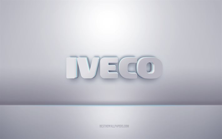 Iveco 3d vit logotyp, gr&#229; bakgrund, Iveco logo, kreativ 3d konst, Iveco, 3d emblem