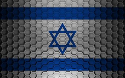 Bandiera di Israele, struttura di esagoni 3d, Israele, struttura 3d, bandiera di Israele 3d, struttura del metallo, bandiera di Israele