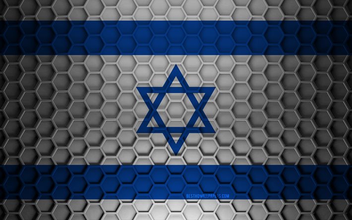 israel-flagge, 3d-sechsecke textur, israel, 3d-textur, israel 3d-flagge, metallstruktur, flagge israels