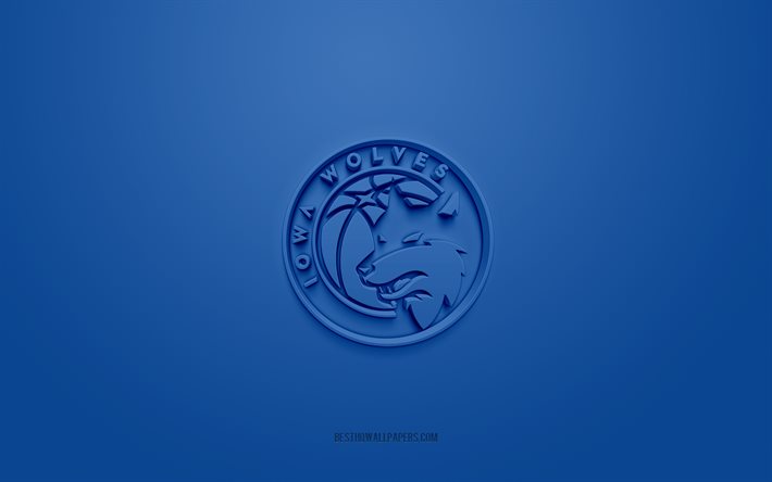 iowa wolves, kreatives 3d-logo, blauer hintergrund, nba g league, 3d-emblem, american basketball club, minnesota, usa, 3d-kunst, basketball, iowa wolves 3d-logo