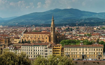 Santa Croce, Firenze, panorama di Firenze, Basilica di Santa Croce, Chiesa cattolica romana, paesaggio urbano di Firenze, skyline di Firenze, Italia