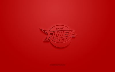 Indy Fuel, logotipo creativo en 3D, fondo rojo, ECHL, emblema 3d, American Hockey Club, Indianapolis, EE UU, Arte 3d, hockey, logotipo Indy Fuel 3d