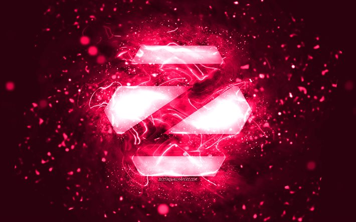 Zorin OS rosa logotyp, 4k, rosa neonljus, Linux, kreativ, rosa abstrakt bakgrund, Zorin OS -logotyp, OS, Zorin OS