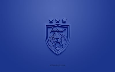 ジョホールダルルタジムFC, クリエイティブな3Dロゴ, 青い背景, 3Dエンブレム, マレーシアサッカークラブ, マレーシアスーパーリーグ, ジョホール州, マレーシア, 3Dアート, フットボール。, Johor Darul Tazim FC3dロゴ