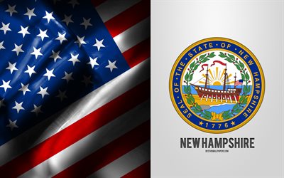 Seal of New Hampshire, USA Flag, New Hampshire emblem, New Hampshire coat of arms, New Hampshire badge, American flag, New Hampshire, USA