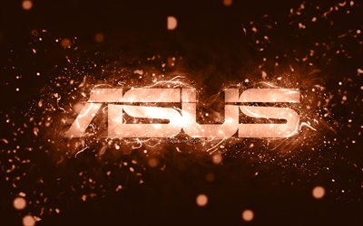 Asus kahverengi logosu, 4k, kahverengi neon ışıkları, yaratıcı, kahverengi soyut arka plan, Asus logosu, markalar, Asus