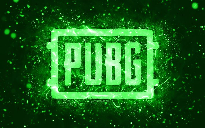 Pubg green logo, 4k, green neon lights, PlayerUnknowns Battlegrounds, creative, green abstract background, Pubg logo, online games, Pubg