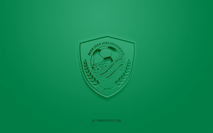 Kedah Darul Aman FC, creative 3D logo, green background, 3d emblem, Malaysian Football Club, Malaysia Super League, Kedah, Malaysia, 3d art, football, Kedah Darul Aman FC 3d logo