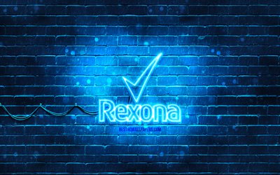 Rexona sininen logo, 4k, sininen tiilisein&#228;, Rexona -logo, tuotemerkit, Rexona neonlogo, Rexona