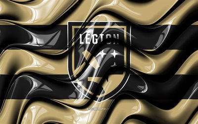Bandeira do Birmingham Legion, 4k, ondas 3D marrons e pretas, USL, time de futebol americano, logotipo do Birmingham Legion, futebol, Birmingham Legion FC