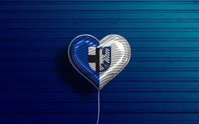 I Love Balve, 4k, realistic balloons, blue wooden background, german cities, flag of Balve, Germany, balloon with flag, Balve flag, Balve, Day of Balve