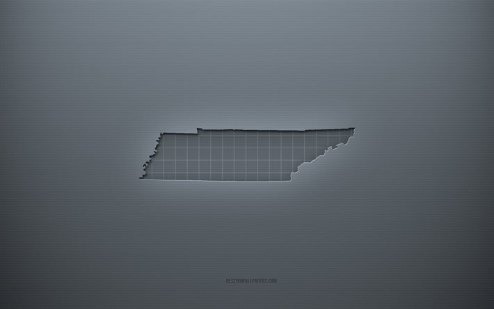 テネシー州の地図, 灰色の創造的な背景, Tennessee, 米国, 灰色の紙の質感, アメリカの州, テネシー州の地図のシルエット, テネシーの地図, 灰色の背景, テネシー3Dマップ