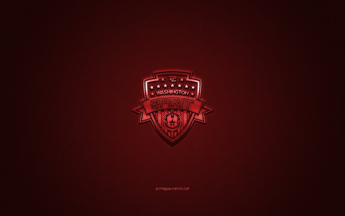 Washington Spirit, American soccer club, NWSL, red logo, red carbon fiber background, football, Washington, USA, Washington Spirit logo