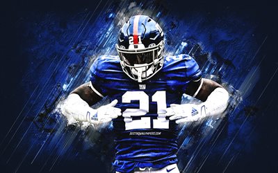 Jabrill Peppers, New York Giants, NFL, American Football, Grunge Art, Blue Stone Background, National Football League