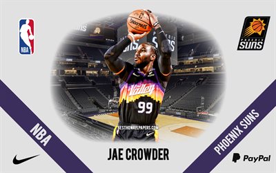 Jae Crowder, Phoenix Suns, joueur de basket-ball am&#233;ricain, NBA, portrait, USA, basket-ball, Phoenix Suns Arena, logo Phoenix Suns