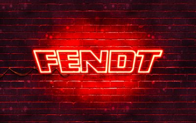 Log&#243;tipo Fendt vermelho, 4k, parede de tijolos vermelhos, log&#243;tipo Fendt, marcas, log&#243;tipo Fendt neon, Fendt