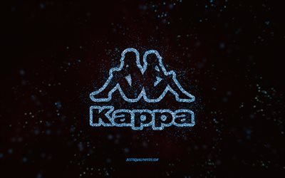 Kappa glitter logo, 4k, black background, Kappa logo, blue glitter art, Kappa, creative art, Kappa blue glitter logo