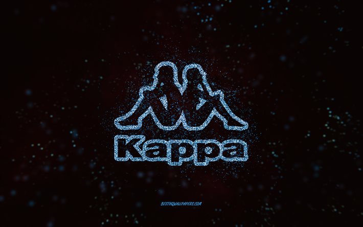 kappa-glitter-logo, 4k, schwarzer hintergrund, kappa-logo, blaue glitzer-kunst, kappa, kreative kunst, kappa-blaues glitzer-logo