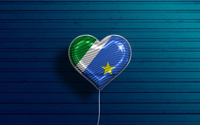 I Love Mato Grosso do Sul, 4k, realistic balloons, blue wooden background, brazilian states, flag of Mato Grosso do Sul, Brazil, balloon with flag, States of Brazil, Mato Grosso do Sul flag, Mato Grosso do Sul, Day of Mato Grosso do Sul