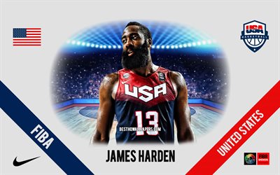 James Harden, &#233;quipe nationale de basket-ball des &#201;tats-Unis, joueur am&#233;ricain de basket-ball, NBA, portrait, &#201;tats-Unis, basket-ball