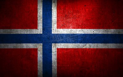 Norwegian metal flag, grunge art, European countries, Day of Norway, national symbols, Norway flag, metal flags, Flag of Norway, Europe, Norwegian flag, Norway