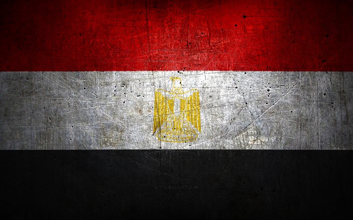 Egyptisk metallflagga, grungekonst, afrikanska l&#228;nder, Egyptens dag, nationella symboler, Egyptens flagga, metallflaggor, Afrika, egyptiska flaggan, Egypten