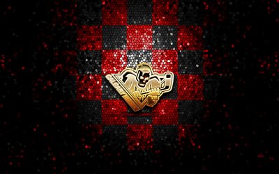 Calgary Hitmen, parıltılı logo, WHL, kırmızı siyah kareli arka plan, hokey, kanada hokey takımı, Calgary Hitmen logosu, mozaik sanatı, kanada hokey ligi
