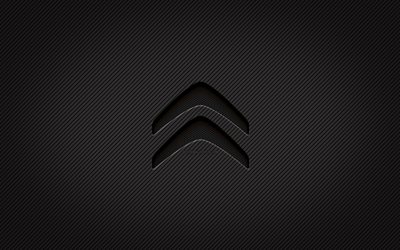 Citroen karbon logosu, 4k, grunge sanat, karbon arka plan, yaratıcı, Citroen siyah logosu, otomobil markaları, Citroen logosu, Citroen