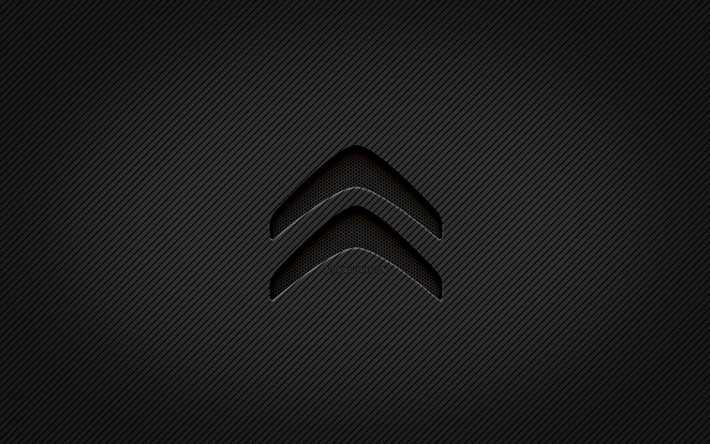 Citroen logo in carbonio, 4k, grunge, arte, sfondo in carbonio, creativo, Citroen logo nero, marche di automobili, logo Citroen, Citroen