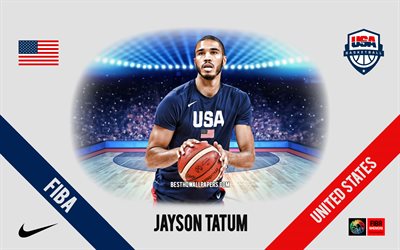 Jayson Tatum, sele&#231;&#227;o americana de basquete, jogador americano de basquete, NBA, retrato, EUA, basquete