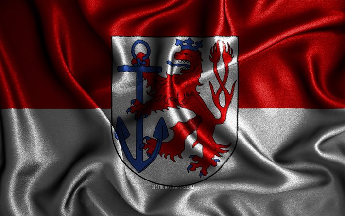 デュッセルドルフの旗, 4k, シルクの波状の旗, ドイツの都市, ファブリックフラグ, デュッセルドルフの日, 3Dアート, デュッセルドルフ, ヨーロッパ, デュッセルドルフ3Dフラグ, ドイツ