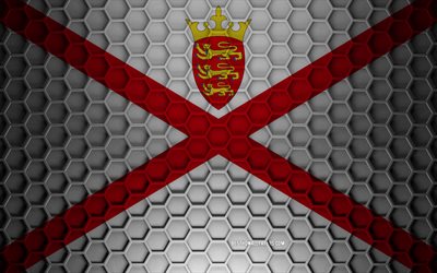 Drapeau de Jersey, texture d&#39;hexagones 3d, Jersey, texture 3d, drapeau de Jersey 3d, texture en m&#233;tal, drapeau de Jersey