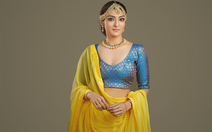 Akshara Reddy, attrice indiana, servizio fotografico, vestito indiano, sari, modella indiana