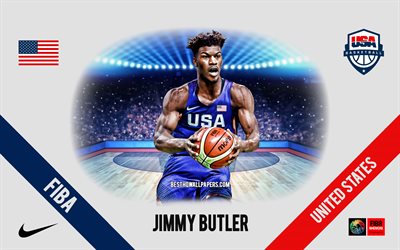 Jimmy Butler, sele&#231;&#227;o nacional de basquete dos Estados Unidos, jogador americano de basquete, NBA, retrato, EUA, basquete